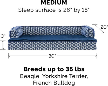 Cozy Memory Foam Dog Bed with Removable Bolsters & Washable Cover - Perfect for Medium/Small Dogs up to 35 Lbs - Stylish Diamond Blue Design