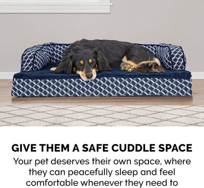 Cozy Memory Foam Dog Bed with Removable Bolsters & Washable Cover - Perfect for Medium/Small Dogs up to 35 Lbs - Stylish Diamond Blue Design