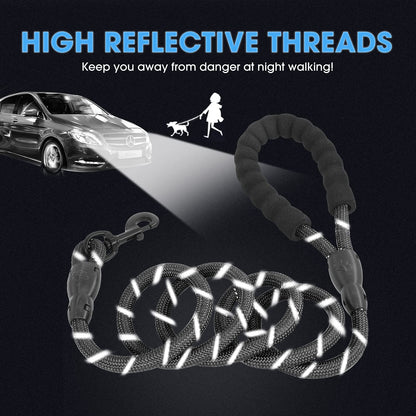 Premium Reflective Dog Leash with Padded Handle - 2/4/5/6 FT Options for All Dog Sizes (5FT-1/2'', Black)