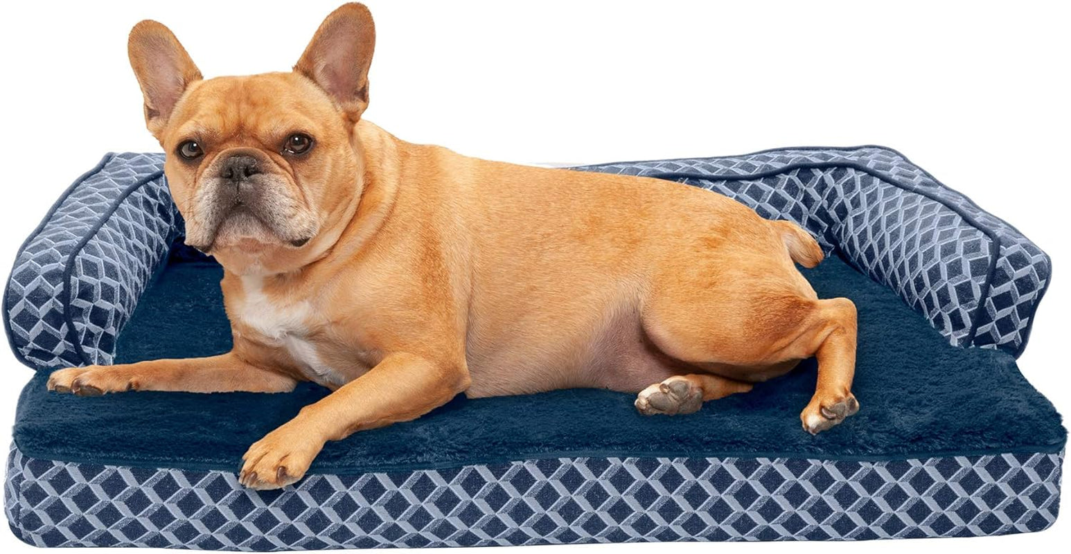 Cozy Memory Foam Dog Bed with Removable Bolsters & Washable Cover - Perfect for Medium/Small Dogs up to 35 Lbs - Stylish Diamond Blue Design