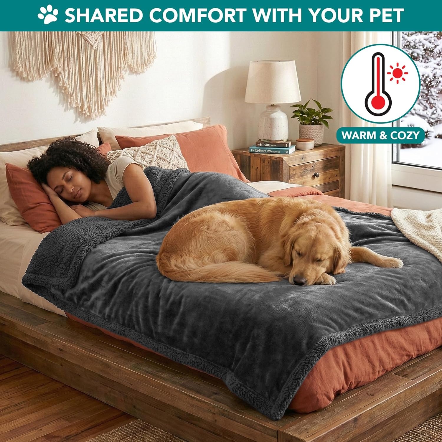 Dog Blanket for Bed, XL Pet Blanket Large Dogs, Fleece Furniture Couch Cover Protector Sofa Car Crate Kennel, Soft Sherpa Cat Throw Plush Reversible Washable, Twin 60X80 Solid Dark Gray