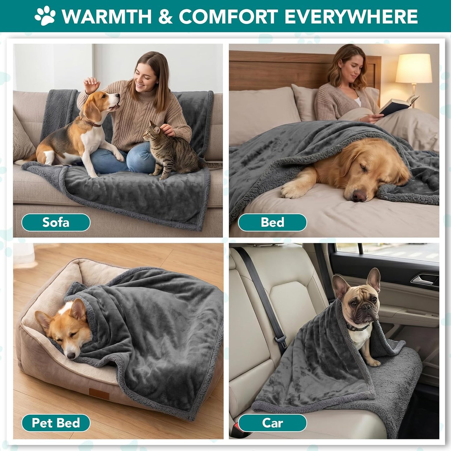 Dog Blanket for Bed, XL Pet Blanket Large Dogs, Fleece Furniture Couch Cover Protector Sofa Car Crate Kennel, Soft Sherpa Cat Throw Plush Reversible Washable, Twin 60X80 Solid Dark Gray