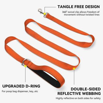 Premium 5 FT Double-Sided Reflective Dog Leash with Padded Handle - Heavy Duty Nylon for Medium & Large Dogs - Vibrant Orange