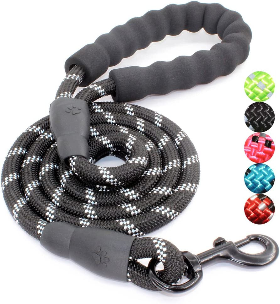 Premium Reflective Dog Leash with Padded Handle - 2/4/5/6 FT Options for All Dog Sizes (5FT-1/2'', Black)