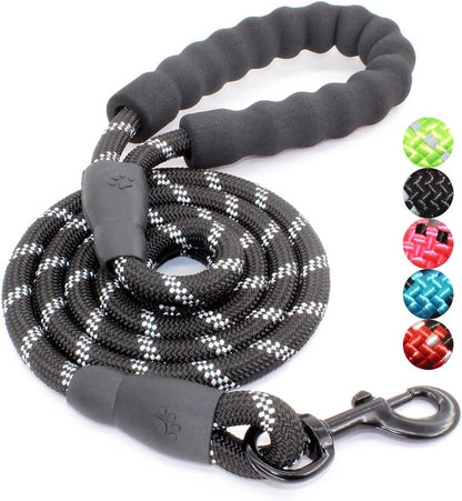 Premium Reflective Dog Leash with Padded Handle - 2/4/5/6 FT Options for All Dog Sizes (5FT-1/2'', Black)