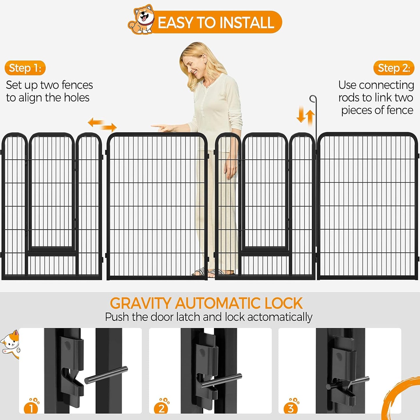 Ultimate 8-Panel Dog Playpen - 40" High Portable Fence with Gate for Medium/Large Breeds - Perfect for Indoor & Outdoor Use!