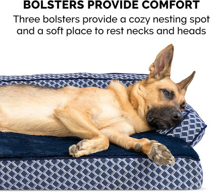 Cozy Memory Foam Dog Bed with Removable Bolsters & Washable Cover - Perfect for Medium/Small Dogs up to 35 Lbs - Stylish Diamond Blue Design