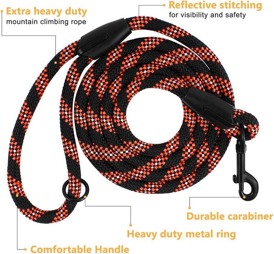 Rope Dog Leash 6Ft Mountain Climbing Training Slip Show Lead Braided Reflective Leashes for Small Medium Large Dogs (L/XL Standard Dog Leash, Orange)