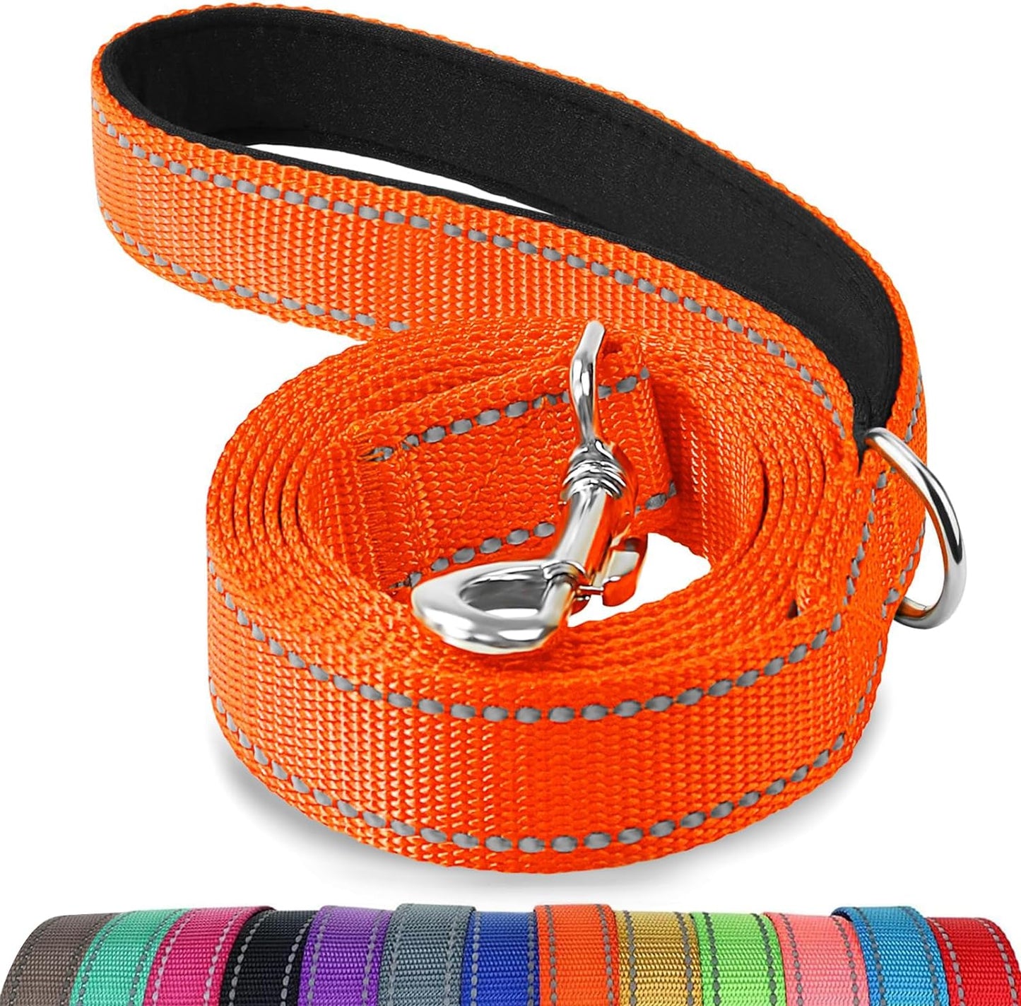 Premium 5 FT Double-Sided Reflective Dog Leash with Padded Handle - Heavy Duty Nylon for Medium & Large Dogs - Vibrant Orange