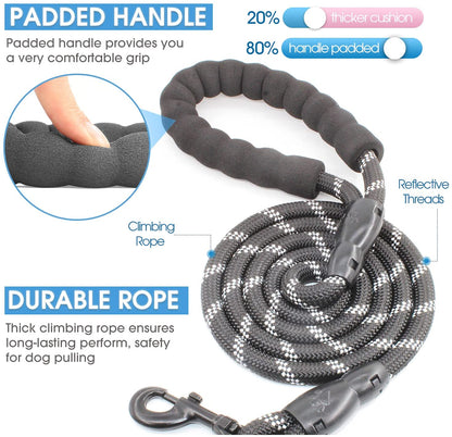 Premium Reflective Dog Leash with Padded Handle - 2/4/5/6 FT Options for All Dog Sizes (5FT-1/2'', Black)