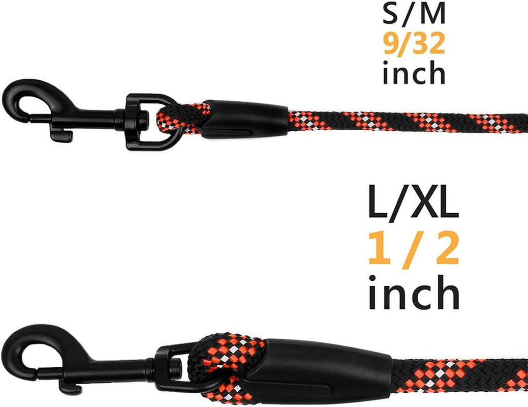 Rope Dog Leash 6Ft Mountain Climbing Training Slip Show Lead Braided Reflective Leashes for Small Medium Large Dogs (L/XL Standard Dog Leash, Orange)