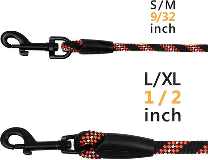 Rope Dog Leash 6Ft Mountain Climbing Training Slip Show Lead Braided Reflective Leashes for Small Medium Large Dogs (L/XL Standard Dog Leash, Orange)