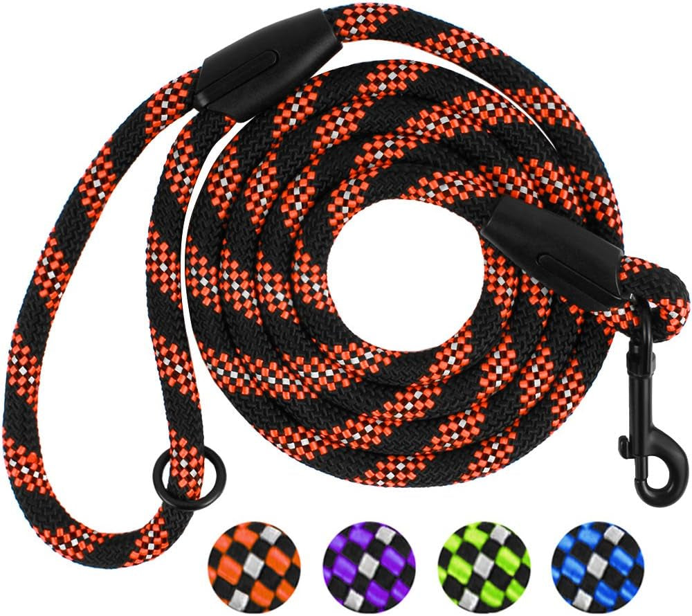 Rope Dog Leash 6Ft Mountain Climbing Training Slip Show Lead Braided Reflective Leashes for Small Medium Large Dogs (L/XL Standard Dog Leash, Orange)