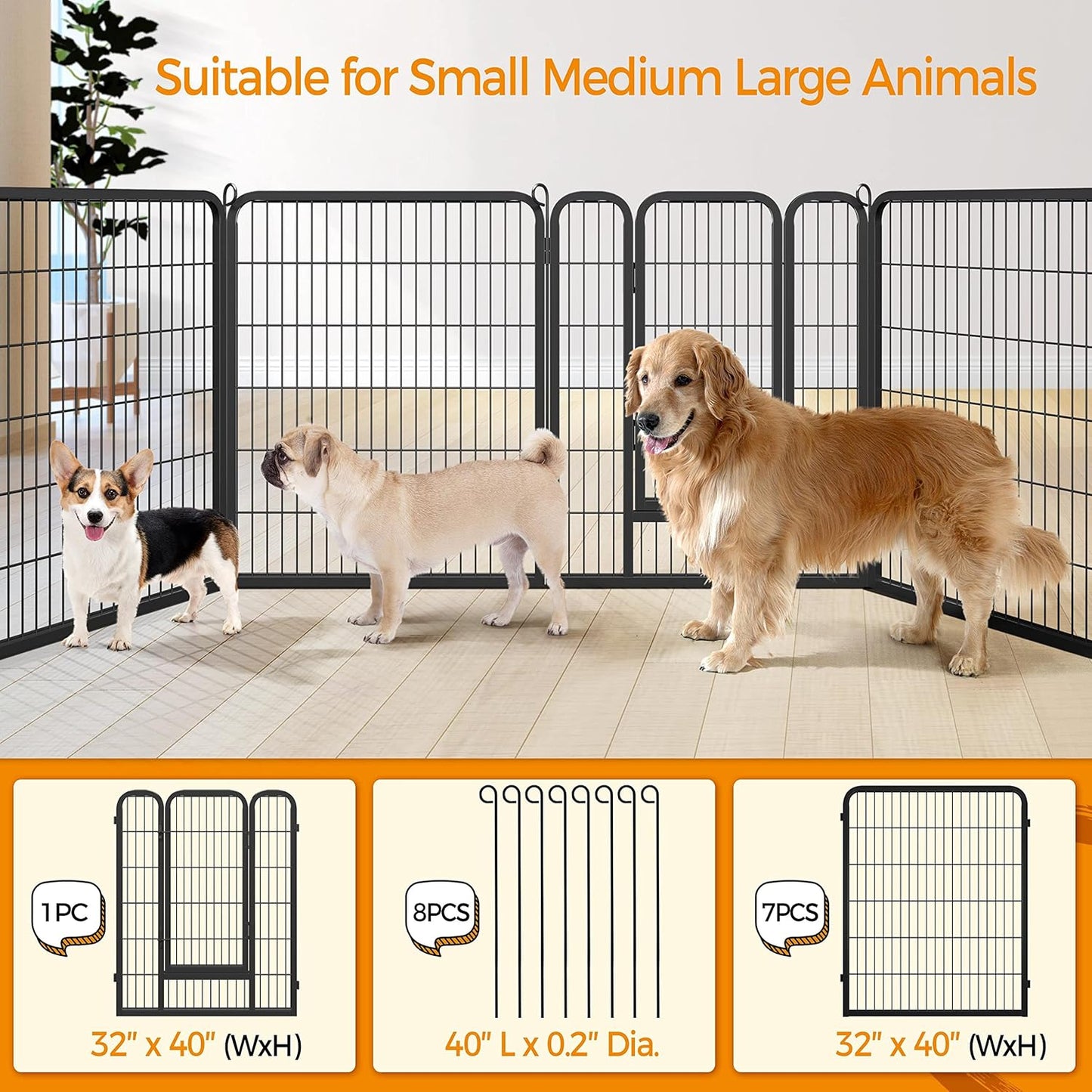 Ultimate 8-Panel Dog Playpen - 40" High Portable Fence with Gate for Medium/Large Breeds - Perfect for Indoor & Outdoor Use!