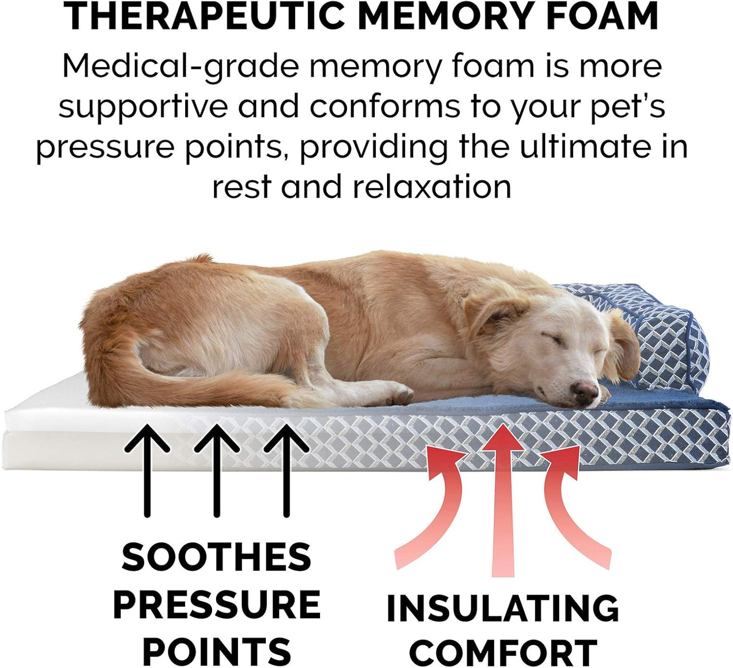 Cozy Memory Foam Dog Bed with Removable Bolsters & Washable Cover - Perfect for Medium/Small Dogs up to 35 Lbs - Stylish Diamond Blue Design