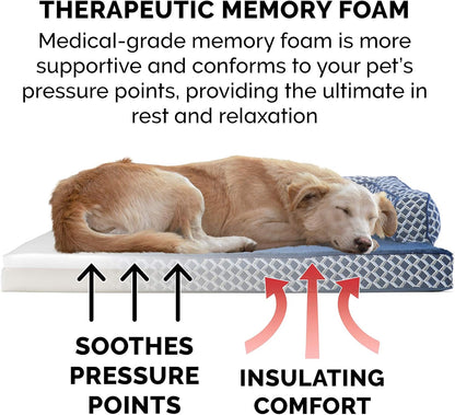 Cozy Memory Foam Dog Bed with Removable Bolsters & Washable Cover - Perfect for Medium/Small Dogs up to 35 Lbs - Stylish Diamond Blue Design