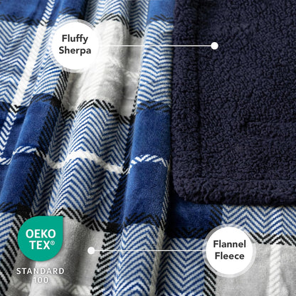 Reversible Waterproof Dog Blanket - Soft Sherpa Fleece Pet Throw for Couch & Bed, Washable Furniture Protector for Small to Medium Dogs & Cats, 29x40 Plaid Blue