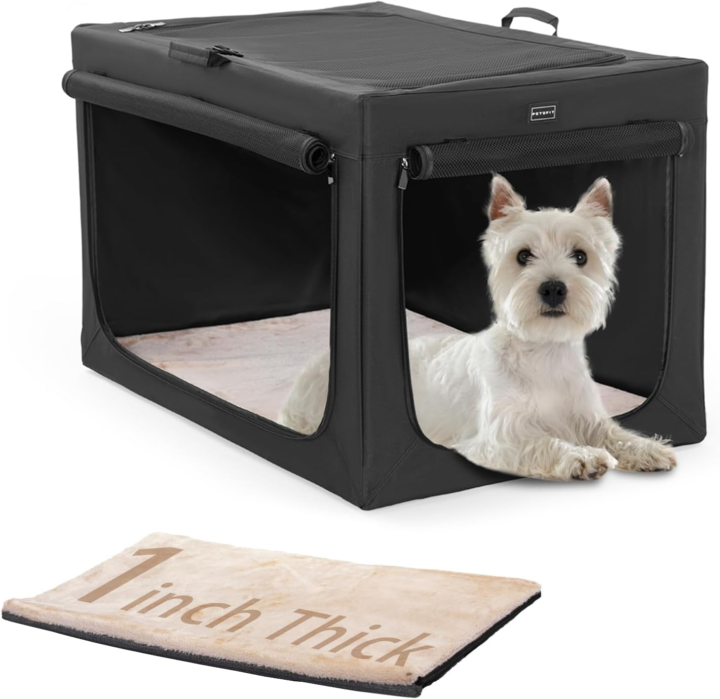 Ultimate Portable Dog Crate for Small Dogs - 24" Soft Travel Kennel with Lockable Zippers, Thick Mat, and Adjustable Steel Frame - Perfect for Indoor & Outdoor Use!