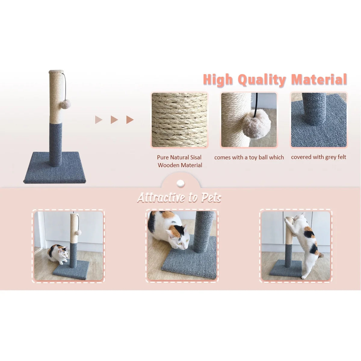 Deluxe 20" Cat Scratching Post with Sisal Toy Board - Perfect for Indoor Cats!