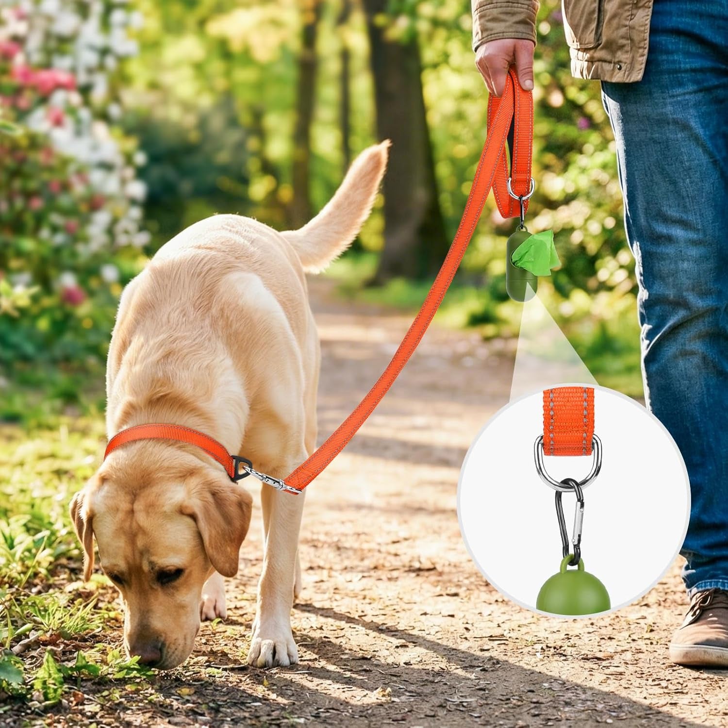 Premium 5 FT Double-Sided Reflective Dog Leash with Padded Handle - Heavy Duty Nylon for Medium & Large Dogs - Vibrant Orange