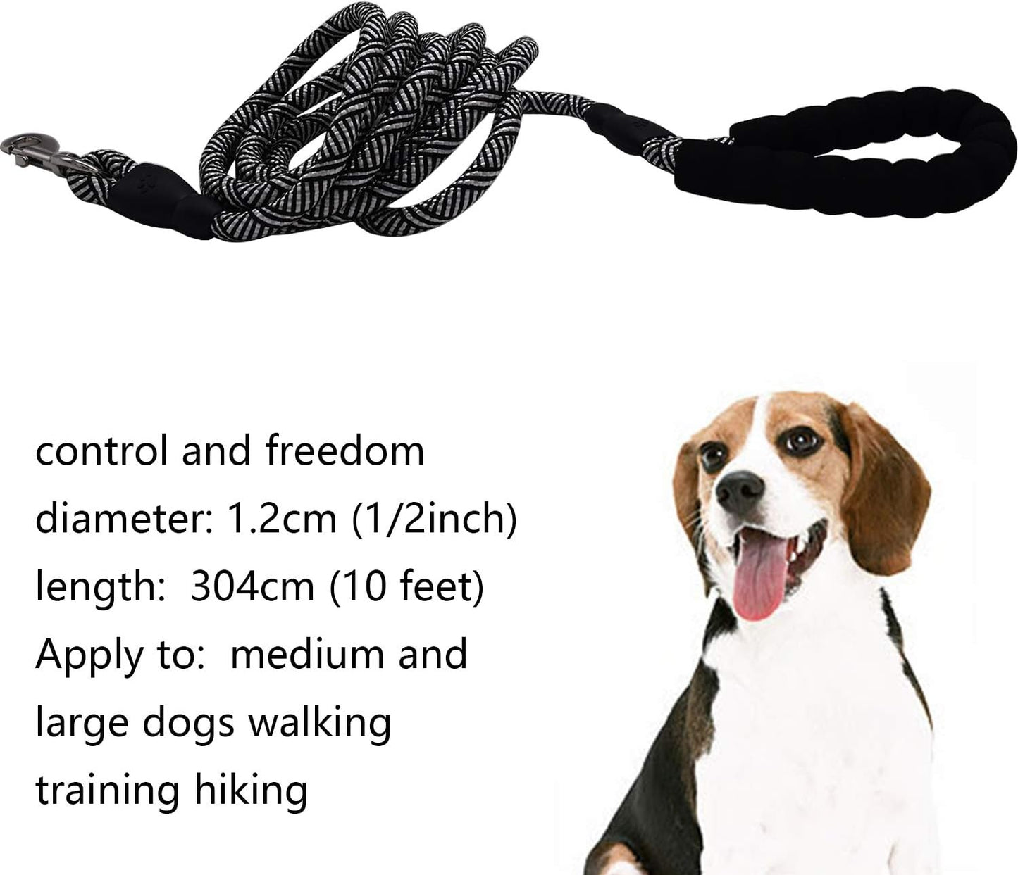 Ultimate 10 FT Heavy Duty Dog Leash with Padded Handle - Reflective Design for Medium & Large Dogs - Stylish Black