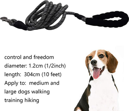 Ultimate 10 FT Heavy Duty Dog Leash with Padded Handle - Reflective Design for Medium & Large Dogs - Stylish Black